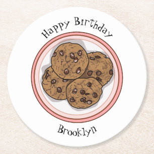 Posavasos Redondo De Papel Ilustracion personalizado de galletas de chocolate