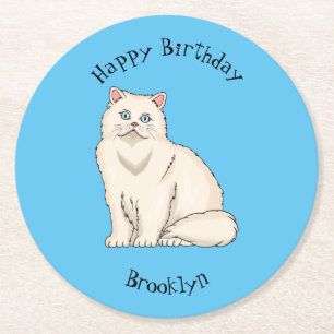 Posavasos Redondo De Papel Ilustracion personalizado de gato persa