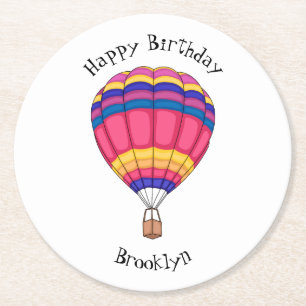 Posavasos Redondo De Papel Ilustracion personalizado de globo aerostático
