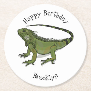 Posavasos Redondo De Papel Ilustracion personalizado de Iguana