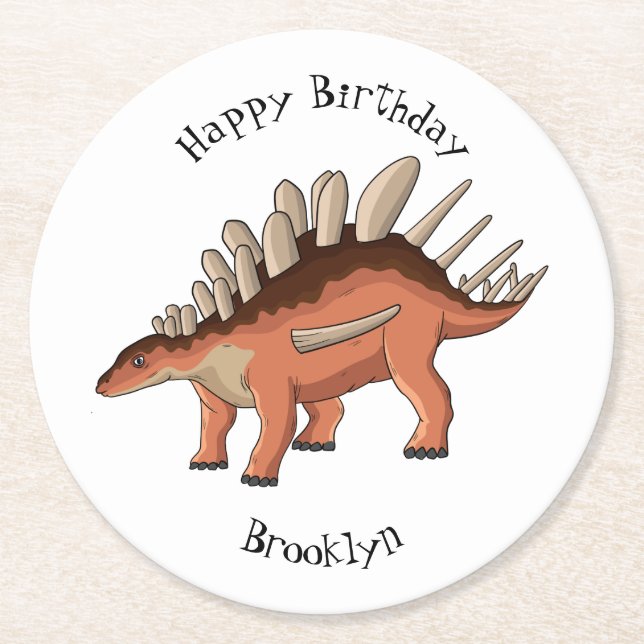 Posavasos Redondo De Papel Ilustracion personalizado de Kentrosaurus (Anverso)