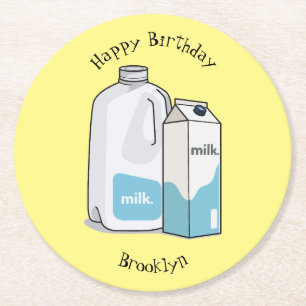 Posavasos Redondo De Papel Ilustracion personalizado de leche