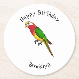 Posavasos Redondo De Papel Ilustracion personalizado de loro feliz
