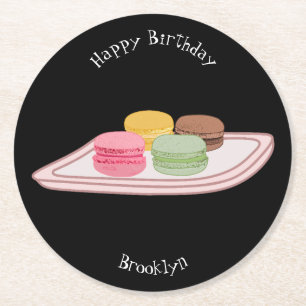 Posavasos Redondo De Papel Ilustracion personalizado de Macaron