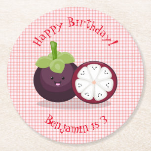 Posavasos Redondo De Papel Ilustracion personalizado de mangostino morado