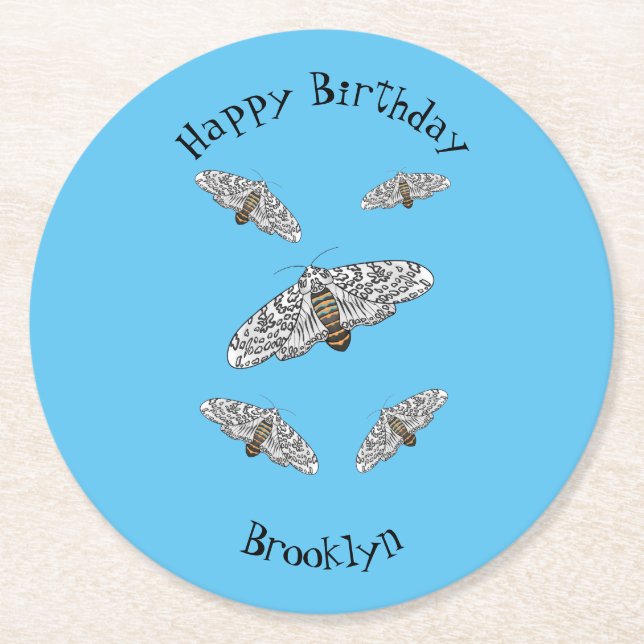Posavasos Redondo De Papel Ilustracion personalizado de mariposa leopardo gig (Anverso)