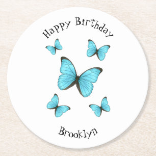 Posavasos Redondo De Papel Ilustracion personalizado de mariposas morfo