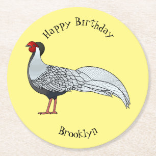 Posavasos Redondo De Papel Ilustracion personalizado de pájaro faisán