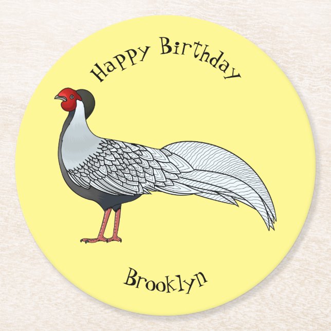 Posavasos Redondo De Papel Ilustracion personalizado de pájaro faisán (Anverso)