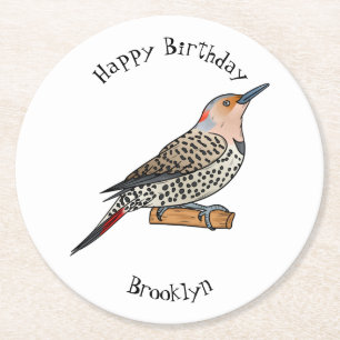 Posavasos Redondo De Papel Ilustracion personalizado de pájaro parpadeante de
