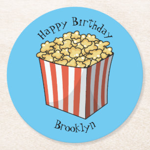 Posavasos Redondo De Papel Ilustracion personalizado de palomitas