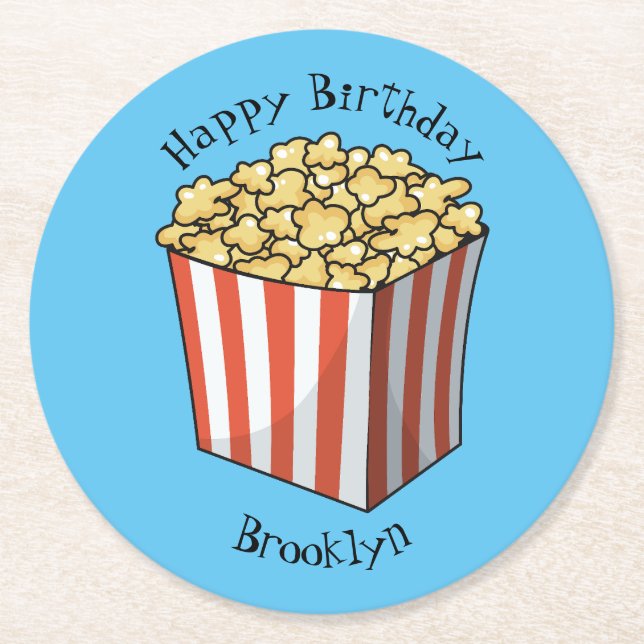 Posavasos Redondo De Papel Ilustracion personalizado de palomitas (Anverso)