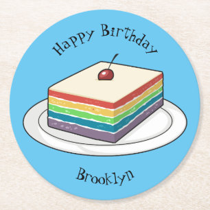 Posavasos Redondo De Papel Ilustracion personalizado de pastel de arcoiris