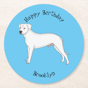 Posavasos Redondo De Papel Ilustracion personalizado de perro argentino Dogo
