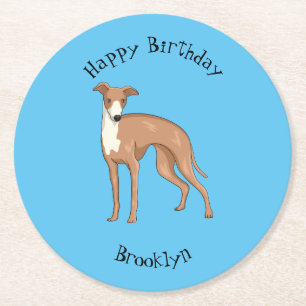Posavasos Redondo De Papel Ilustracion personalizado de perro de Greyhound