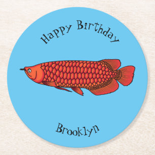Posavasos Redondo De Papel Ilustracion personalizado de pescado de Arowana Ro