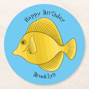 Posavasos Redondo De Papel Ilustracion personalizado de pescado tango amarill