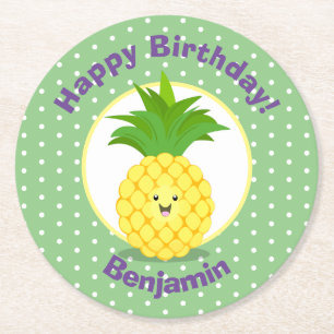 Posavasos Redondo De Papel Ilustracion personalizado de piña Cute kawaii