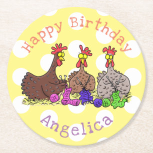 Posavasos Redondo De Papel Ilustracion personalizado de pollos de punto diver