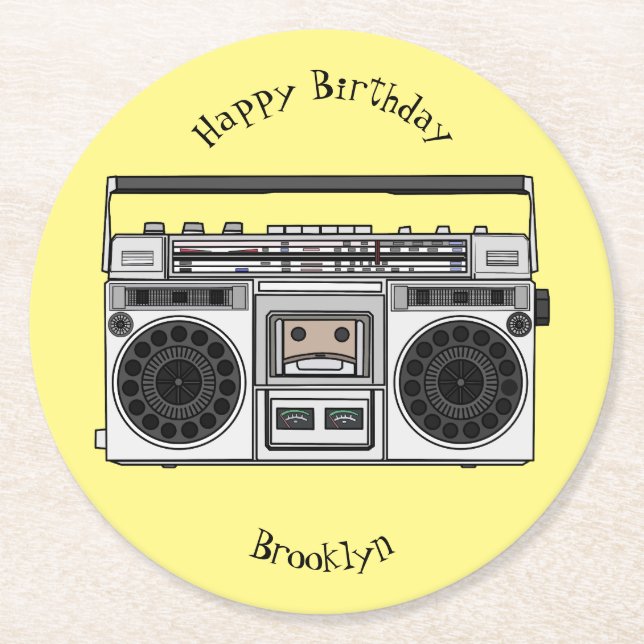 Posavasos Redondo De Papel Ilustracion personalizado de radio (Anverso)