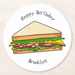 Posavasos Redondo De Papel Ilustracion personalizado de sándwich