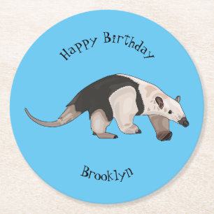 Posavasos Redondo De Papel Ilustracion personalizado de Tamandua