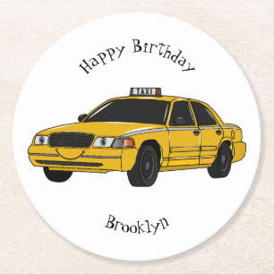 Posavasos Redondo De Papel Ilustracion personalizado de taxi