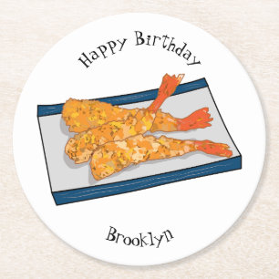 Posavasos Redondo De Papel Ilustracion personalizado de tempura gambas