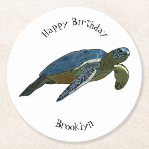 Posavasos Redondo De Papel Ilustracion personalizado de tortugas marinas