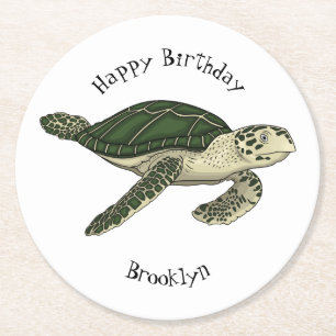 Posavasos Redondo De Papel Ilustracion personalizado de tortugas marinas