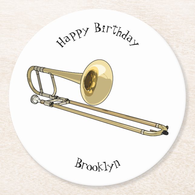 Posavasos Redondo De Papel Ilustracion personalizado de Trombone (Anverso)