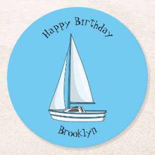 Posavasos Redondo De Papel Ilustracion personalizado de velero