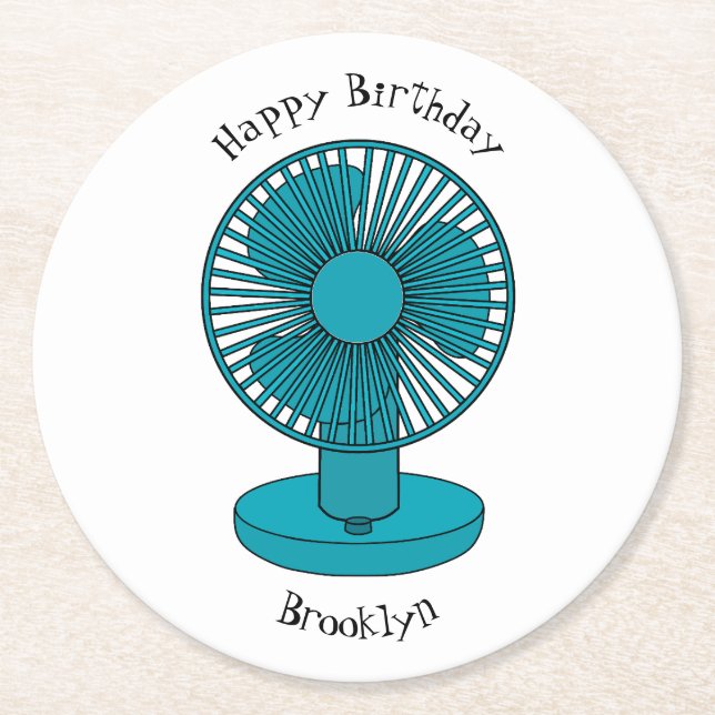 Posavasos Redondo De Papel Ilustracion personalizado de ventilador (Anverso)