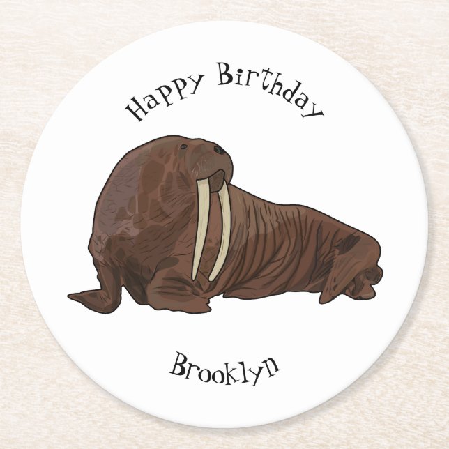 Posavasos Redondo De Papel Ilustracion personalizado de Walrus (Anverso)