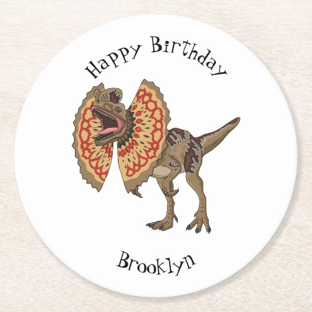 Posavasos Redondo De Papel Ilustracion personalizado Dilophosaurus (Anverso)