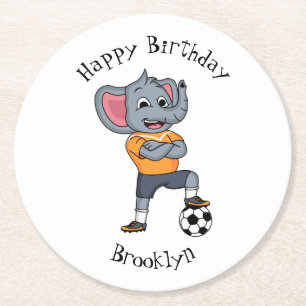 Posavasos Redondo De Papel Ilustracion personalizado futbolista elefante