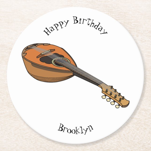 Posavasos Redondo De Papel Ilustracion personalizado Mandolin (Anverso)