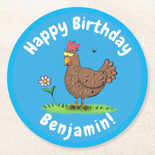 Posavasos Redondo De Papel Ilustracion personalizado rústico de pollo diverti