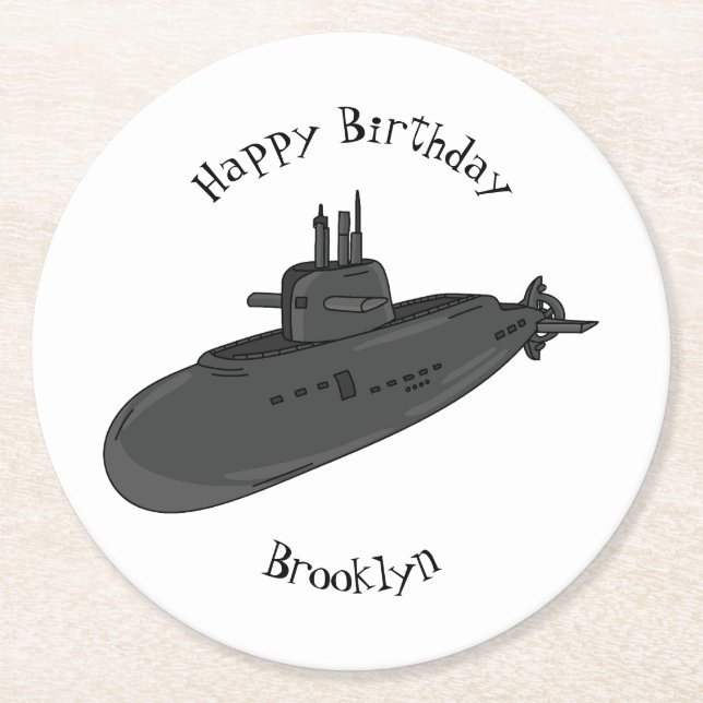 Posavasos Redondo De Papel Ilustracion personalizado submarino (Anverso)