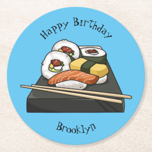 Posavasos Redondo De Papel Ilustracion personalizado Sushi