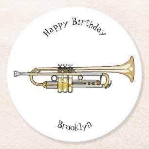 Posavasos Redondo De Papel Ilustracion personalizado Trumpet