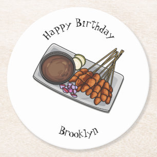 Posavasos Redondo De Papel Ilustracion Satay personalizado