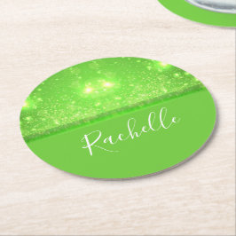 Posavasos Redondo De Papel Impresión de purpurinas verdes y blancos