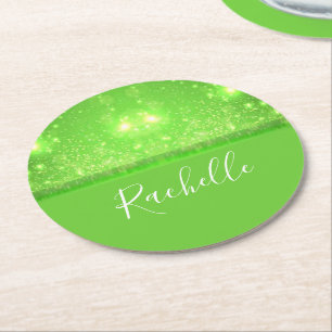 Posavasos Redondo De Papel Impresión de purpurinas verdes y blancos