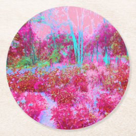 Posavasos Redondo De Papel Impresionante paisaje de jardines rojos y rosados