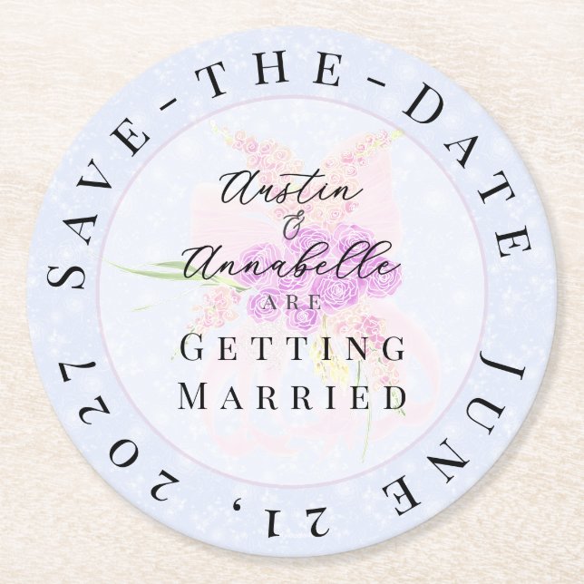 Posavasos Redondo De Papel In the Blue-Sweet pink Sheer Bow Bouquet (Anverso)