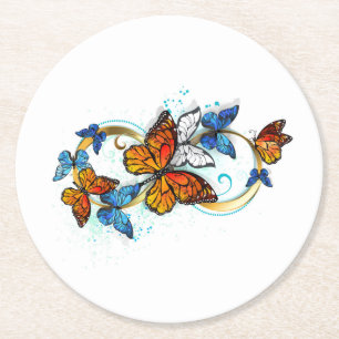 Posavasos Redondo De Papel Infinidad de mariposas monarca