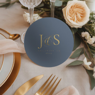 Posavasos Redondo De Papel Iniciales de boda elegante simple ID1022 azul