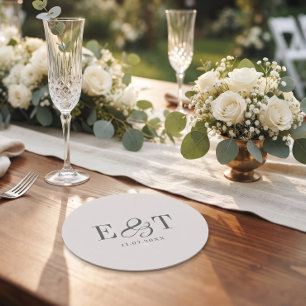 Posavasos Redondo De Papel Iníciales Elegantes de Marfil para Bodas de Pareja