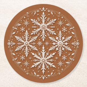 Posavasos Redondo De Papel Intrincadas y exquisitas flores de nieve blancas